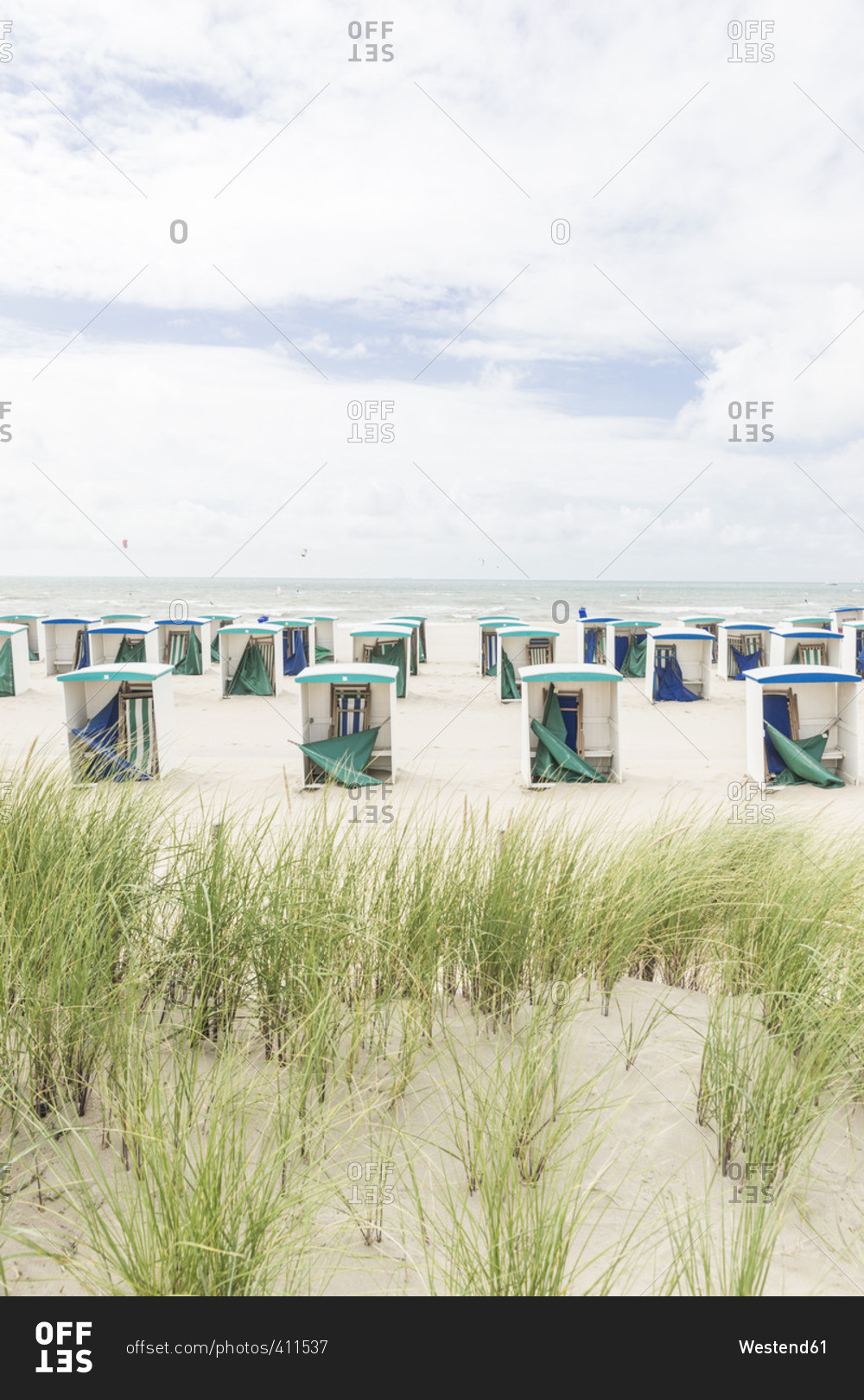 Netherlands, Zeeland, empty beach huts at low season