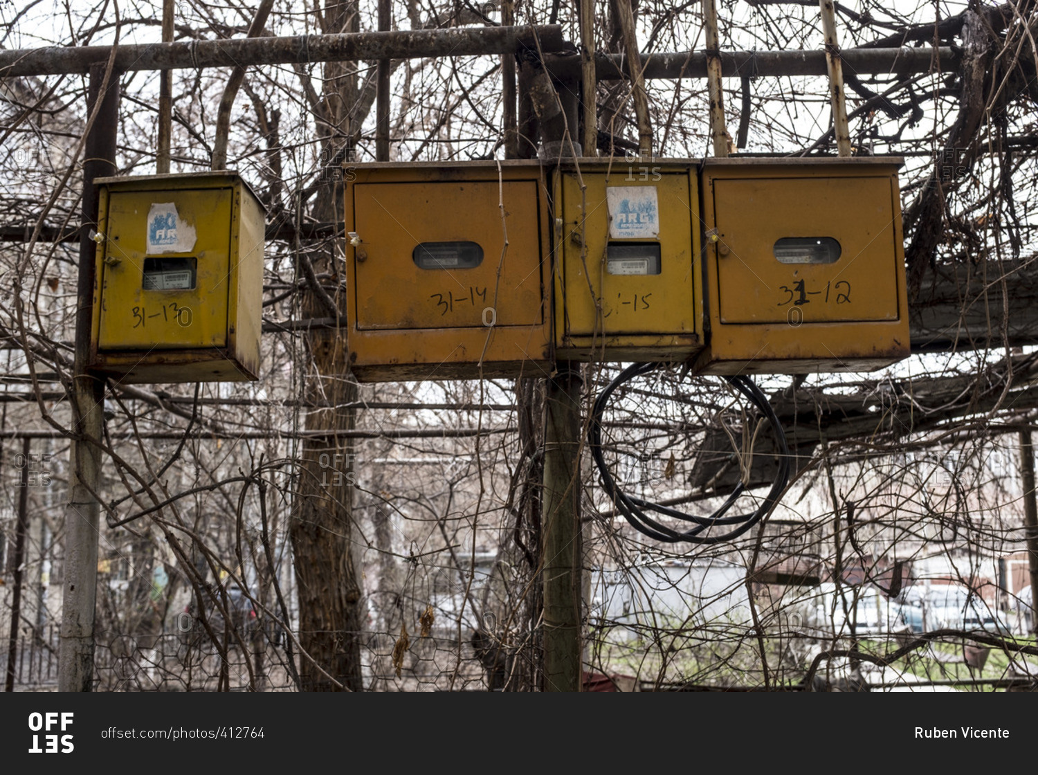 Old electricity boxes in Yerevan, Armenia