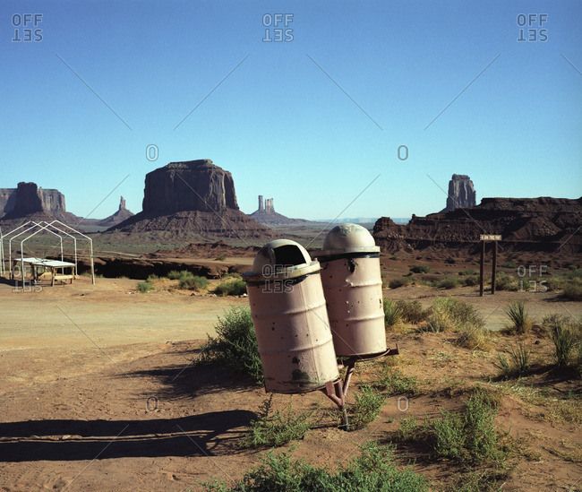 Trash bins in the desert, Monument Valley, Arizona Stock Image