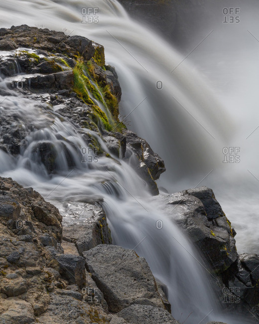 Icelandic waterfall at remote interior location in Kjoslur highlands