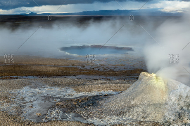 Icelandic geothermal pool and fumarole in the remote Kjoslur highlands
