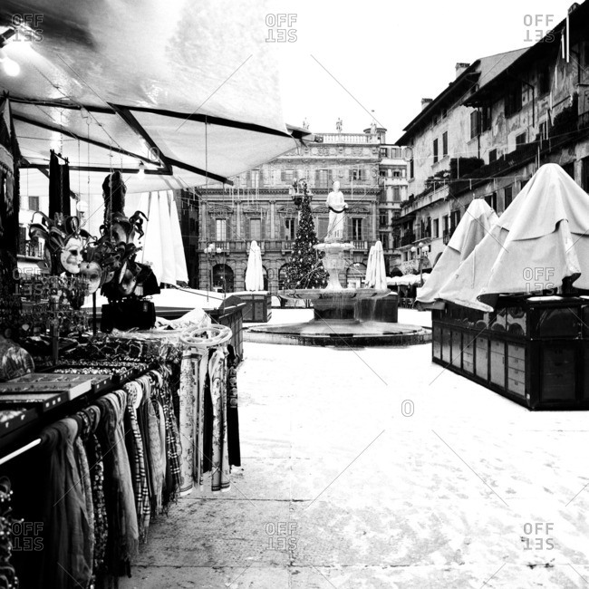 Piazza delle Erbe during a Christmas snowstorm