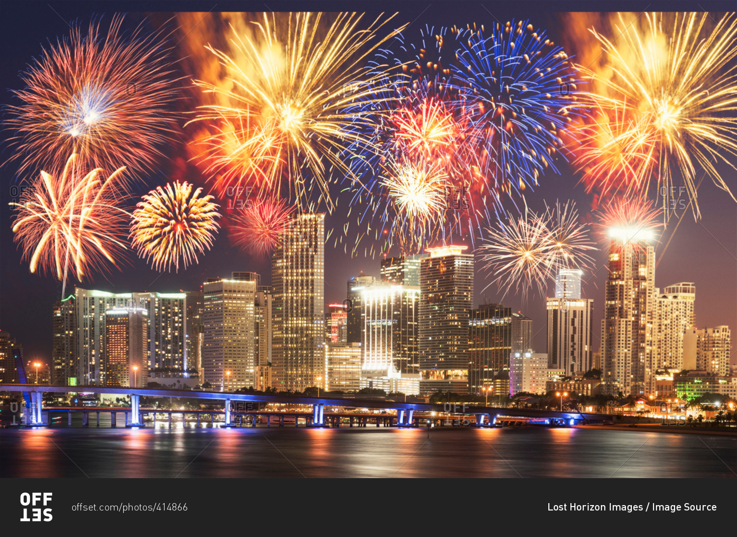 Fireworks over Miami, Florida, USA