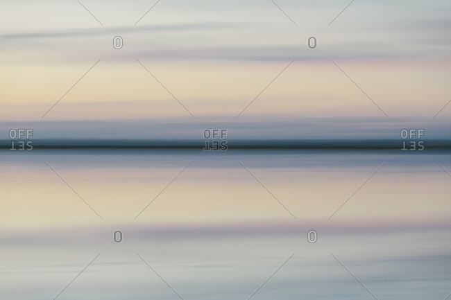 The view across the flooded salt flats at dawn at Bonneville Salt Flats in Utah