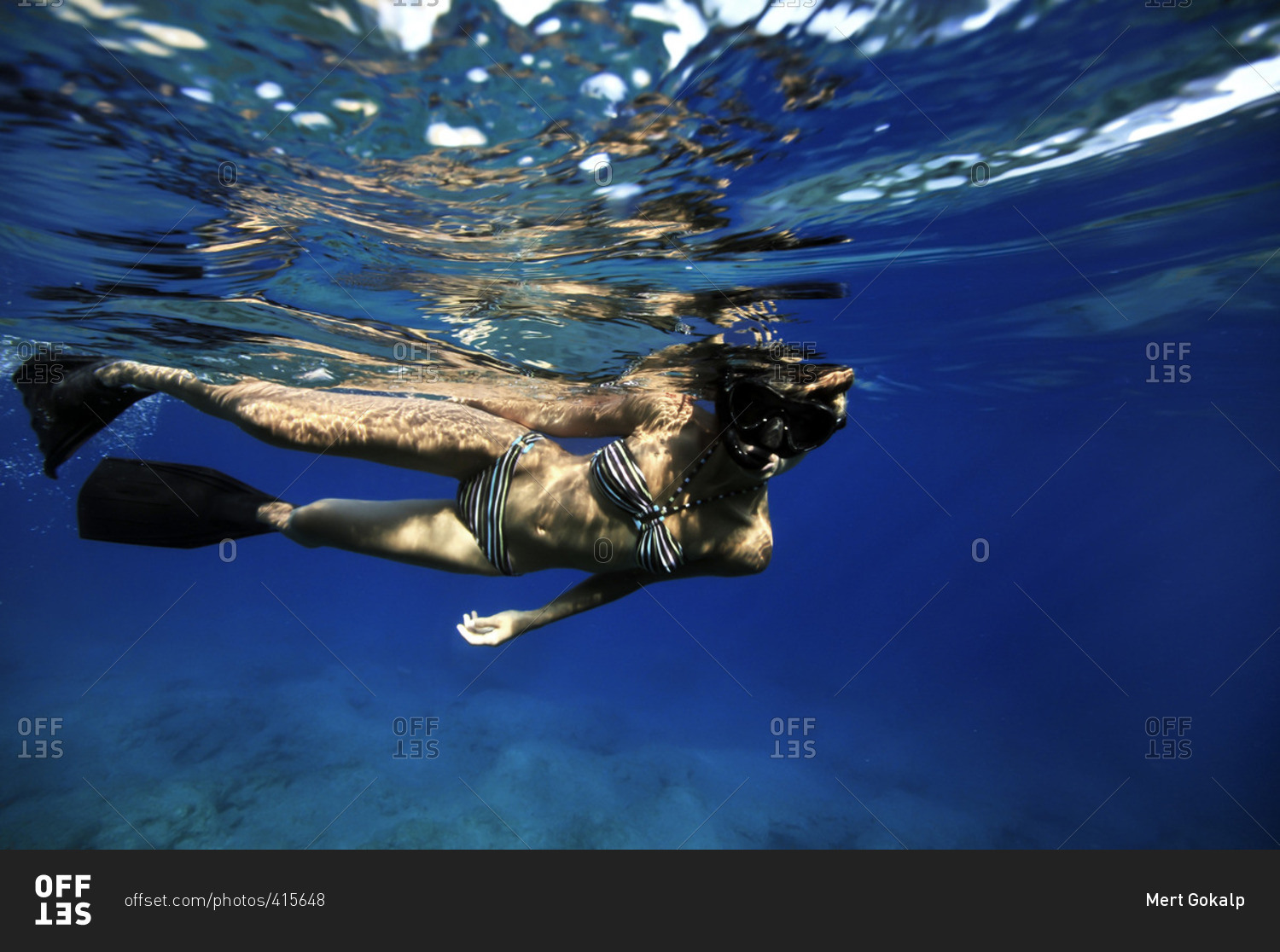 Babe Woman Snorkeling In The Ocean Stock Photo OFFSET