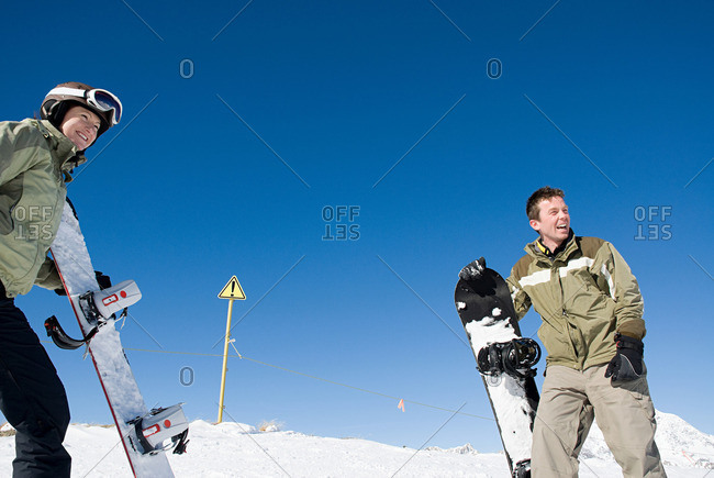 Snowboarding couple