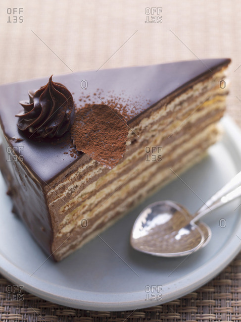 A slices of Prinzregententorte (Bavarian chocolate sponge cake)