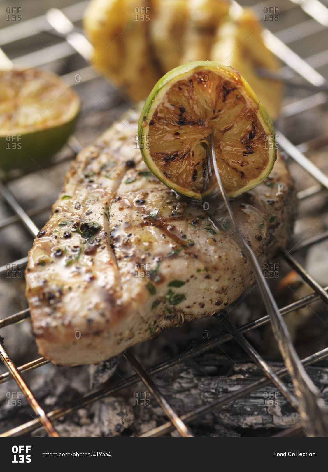 Barbecued Tuna Steak With Limes On The Barbecue Stock Photo OFFSET   Offset 419554 