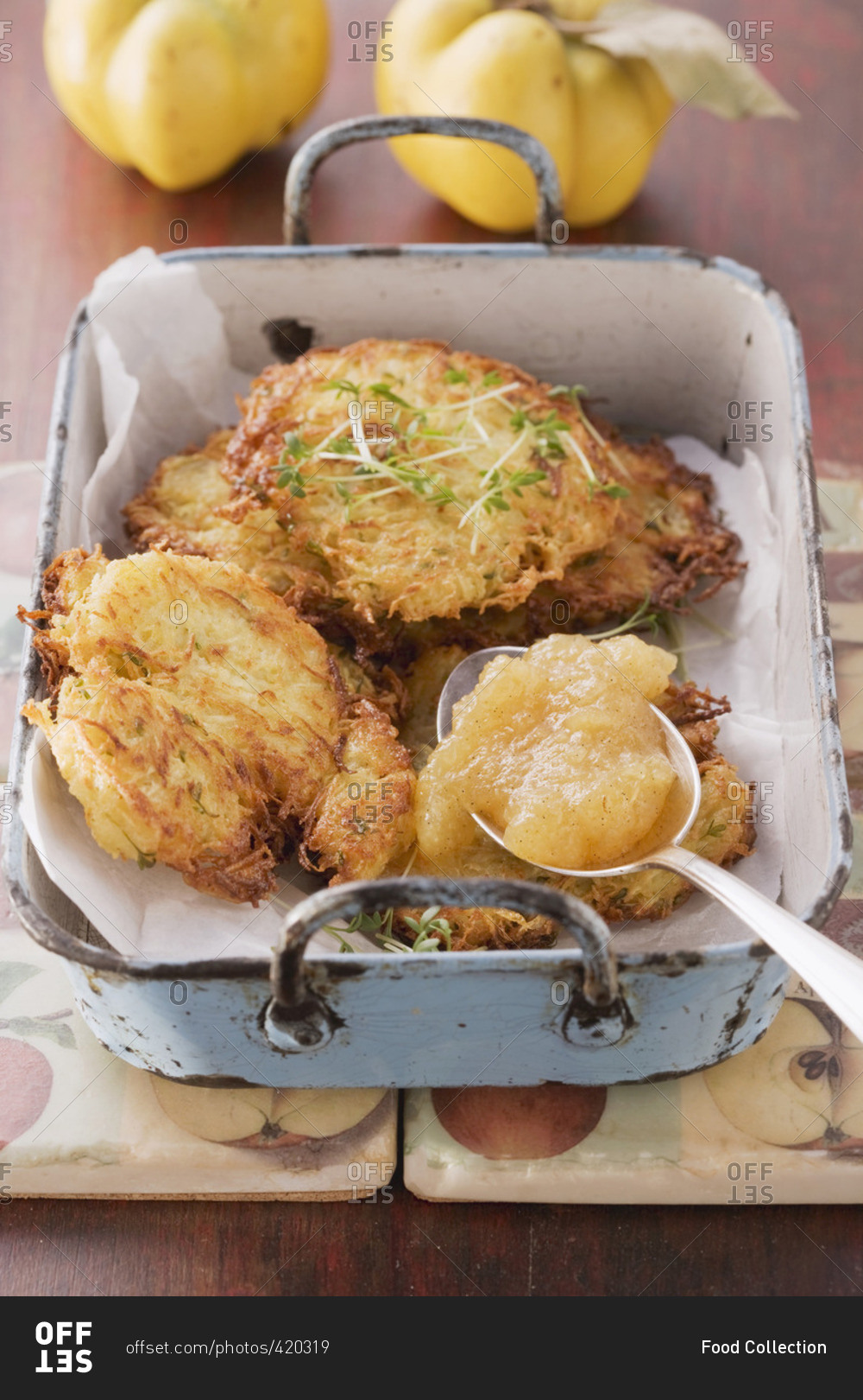 Turnip and potato cakes with quince sauce