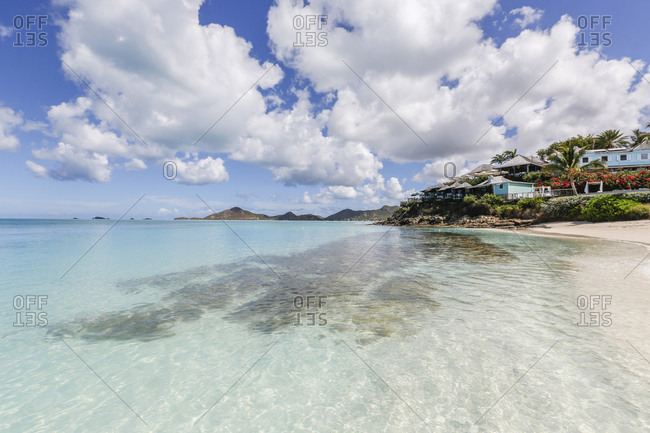 A beachfront resort surrounded by flowers and plants, Ffryes Beach, Antigua, Antigua and Barbuda, Leeward Islands, West Indies, Caribbean, Central America