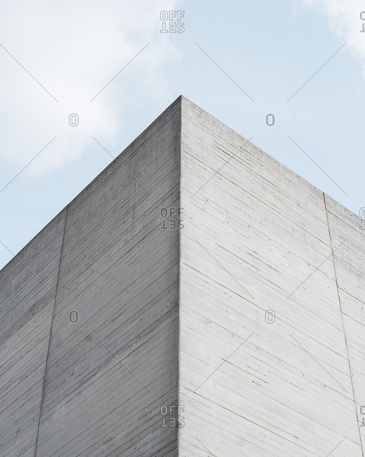 Corner of a blocky cement building
