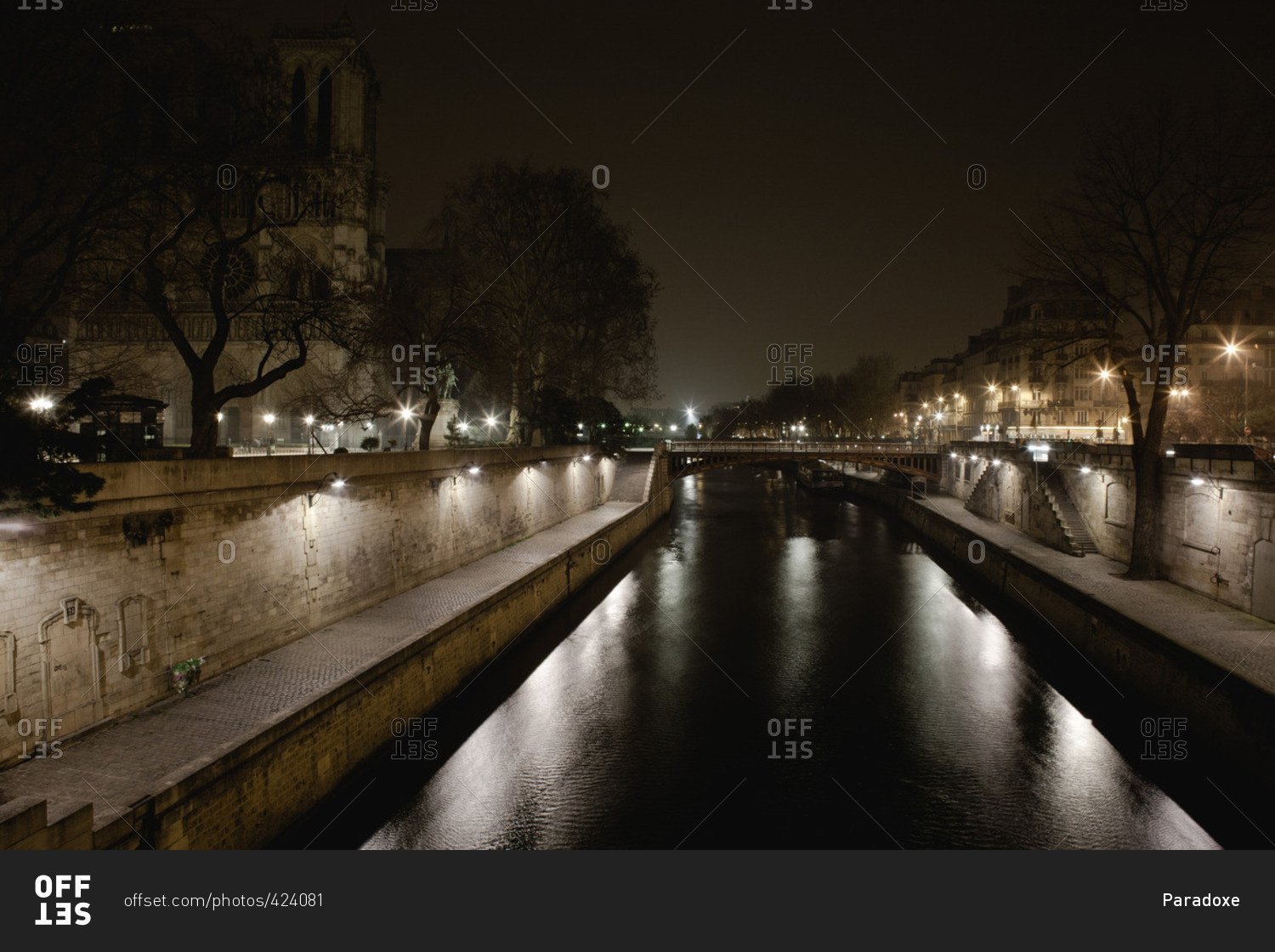 Seine river by night, Paris, France
