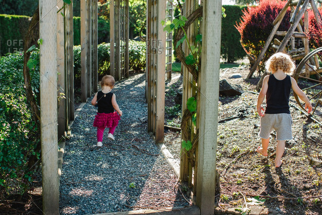 Children playing outside in the garden