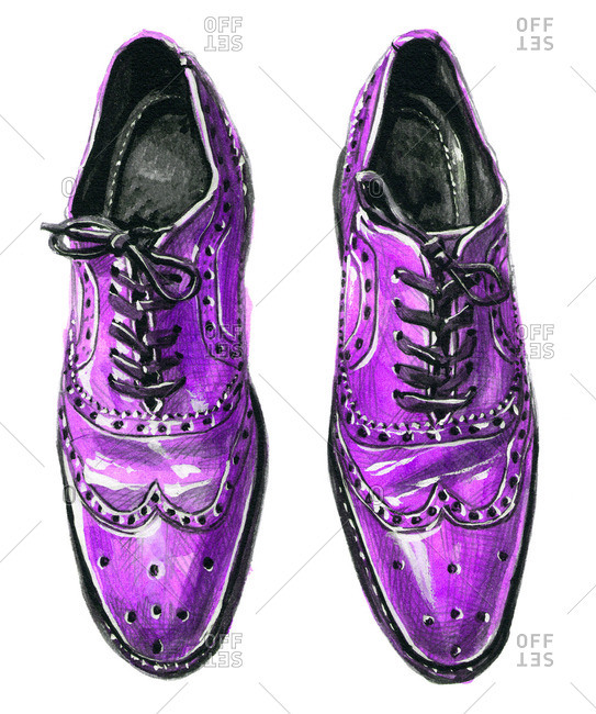 Purple wingtip Oxford shoes with tied 