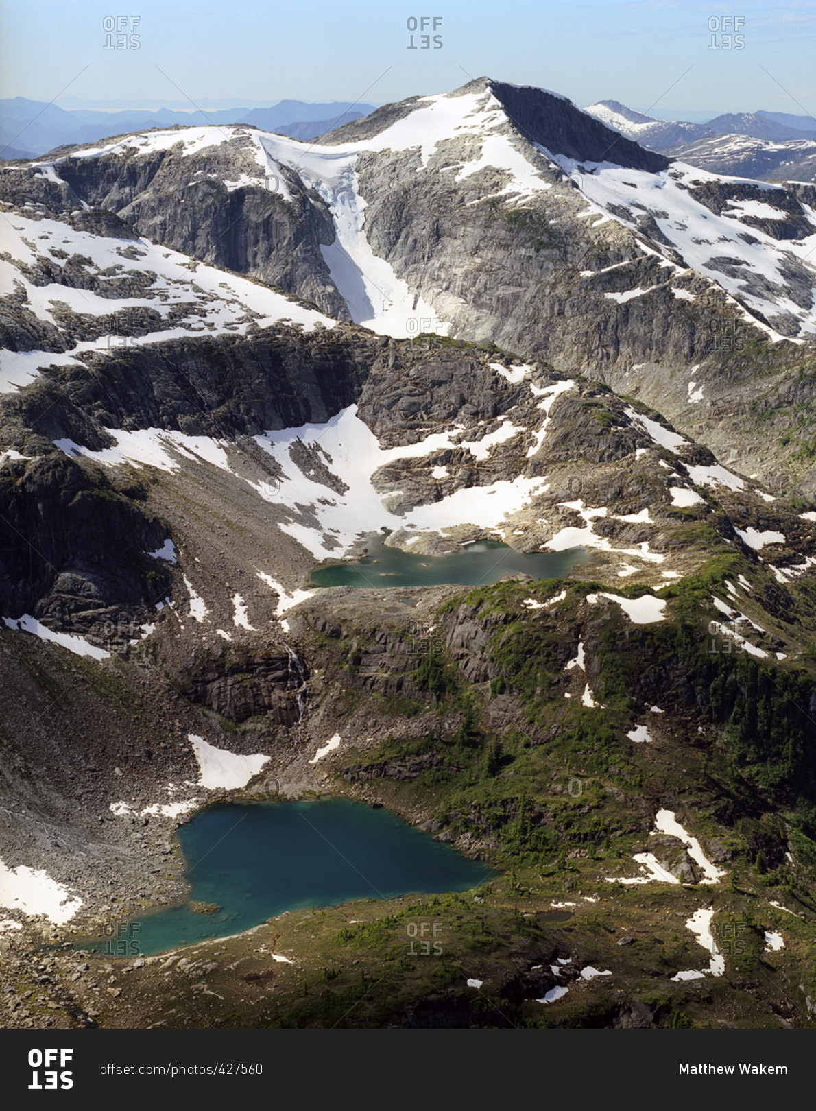 Arial view of two lakes between mountains