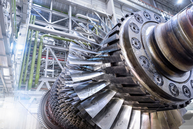 Gas turbine under repair at gas-fired power station