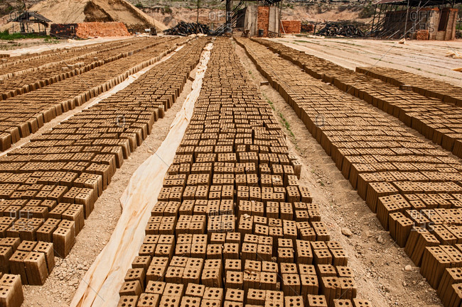 Rows of bricks at factory, Thakhek, Khammouane, Laos