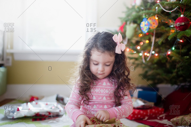 Little girl sale opening christmas presents