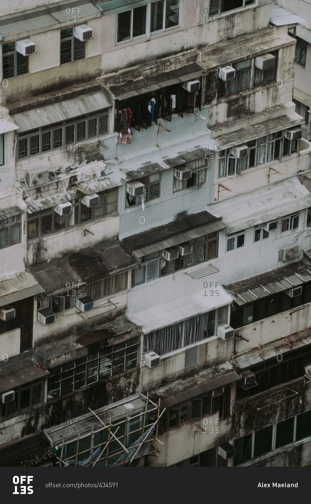 Old dirty apartment buildings in the Causeway Bay area of Hong Kong