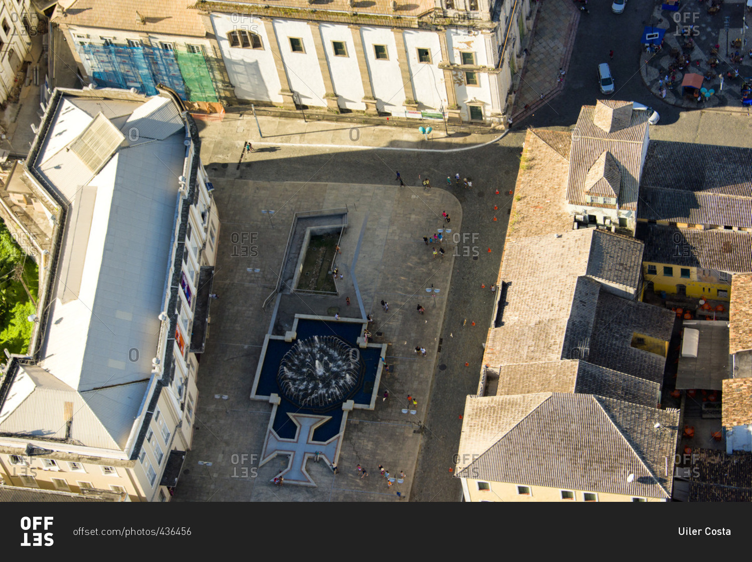 Aerial view of fountain at a historic convent in Salvador, Bahia, Brazil