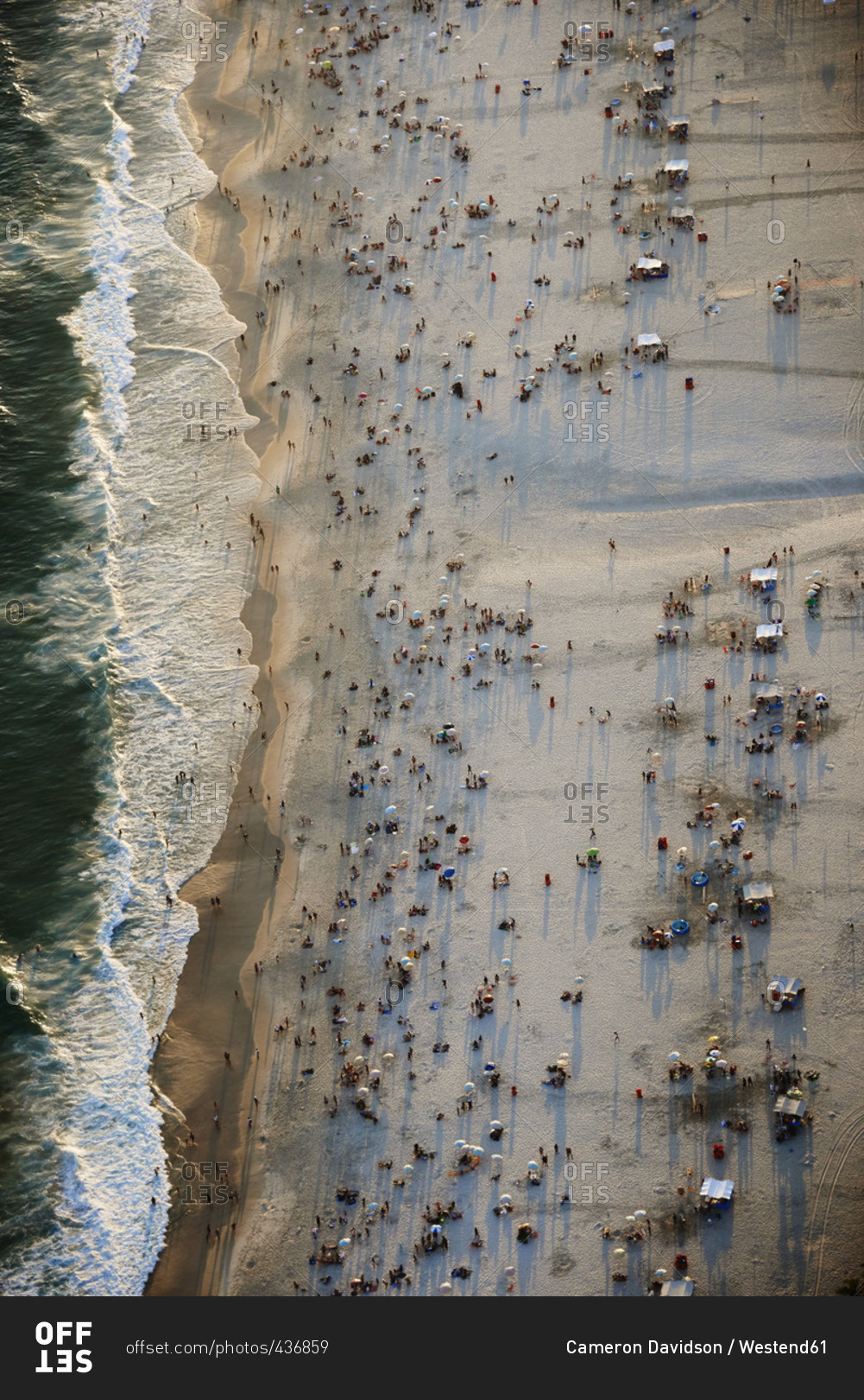 Brazil Rio de Janeiro Aerial photograph of Ipanema Beach with weekend crowds