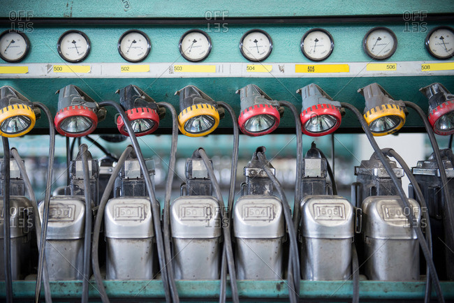 Selection of mining lamps in lamp room of coal mine