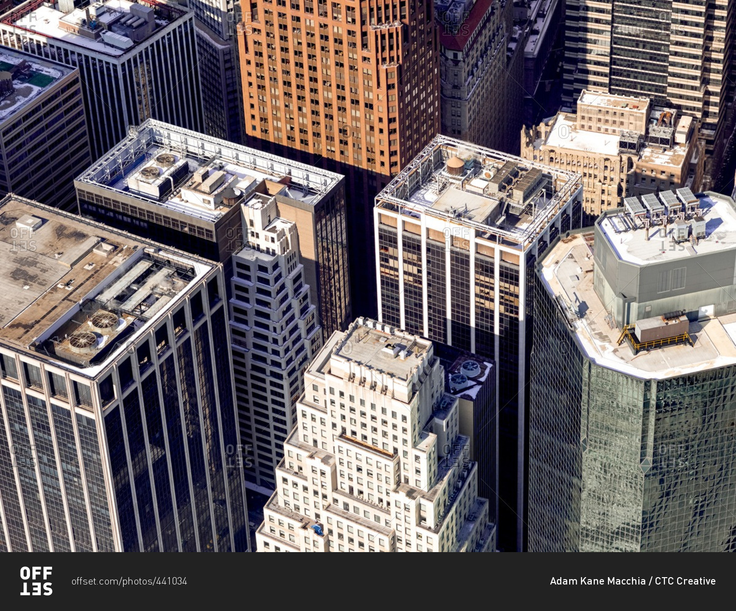 Aerial view of rooftops in Lower Manhattan stock photo OFFSET
