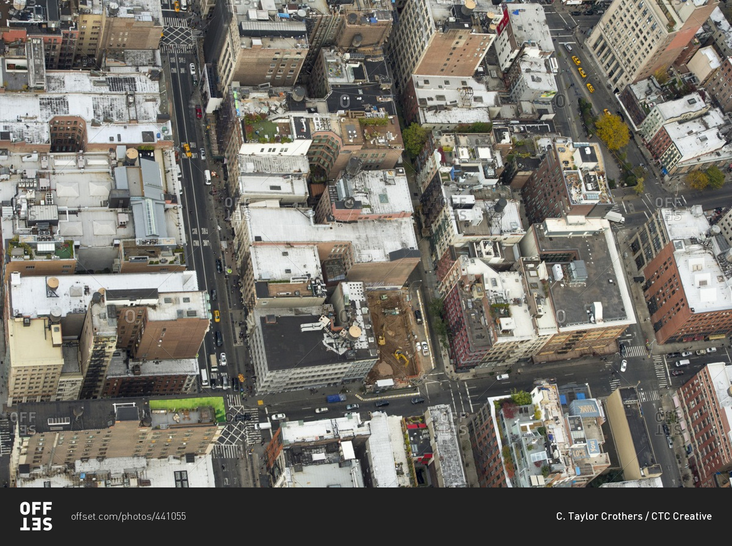 New York, NY October 30, 2014 Looking down at rooftops in SoHo stock