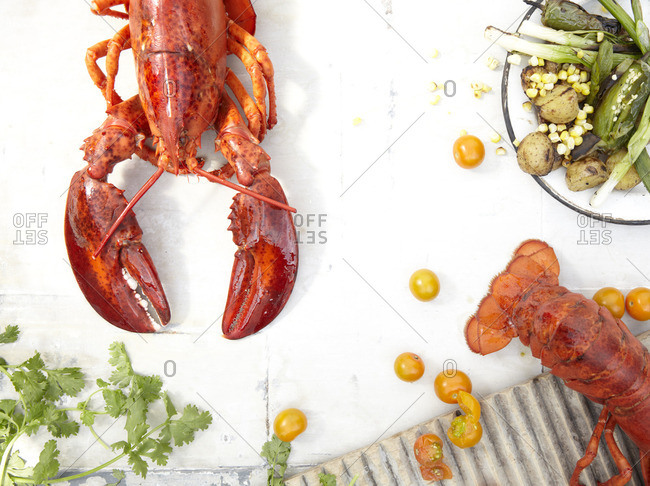 Lobster and salad ingredients