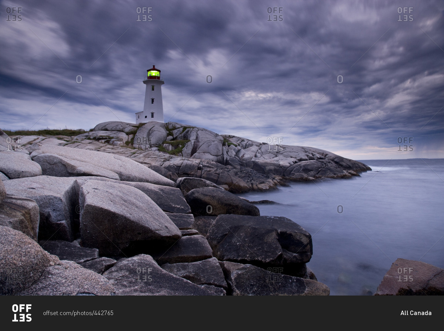 Lighthouse at Peggy's Cove during approaching storm, Nova Scotia, Canada.