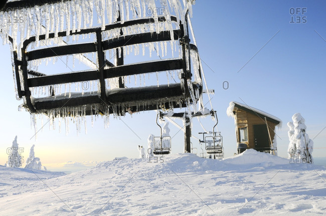 ski slope chairlifts shut down by ice coating, Mount Seymour Provincial Park, North Vancouver, British Columbia