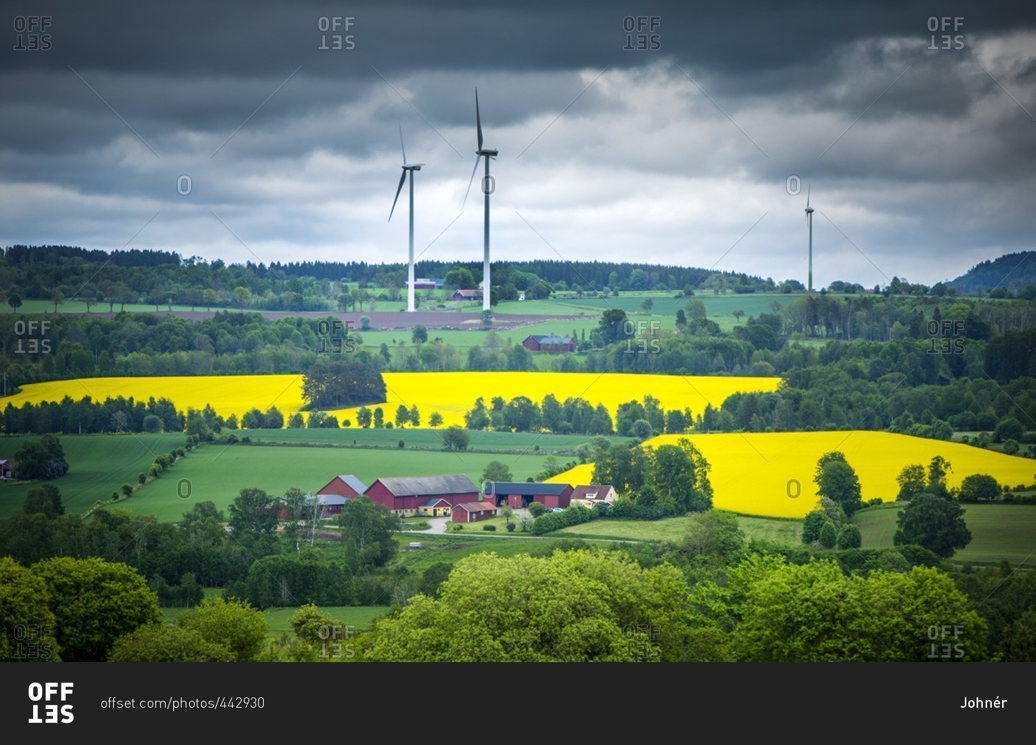 Rural scene with wind turbines