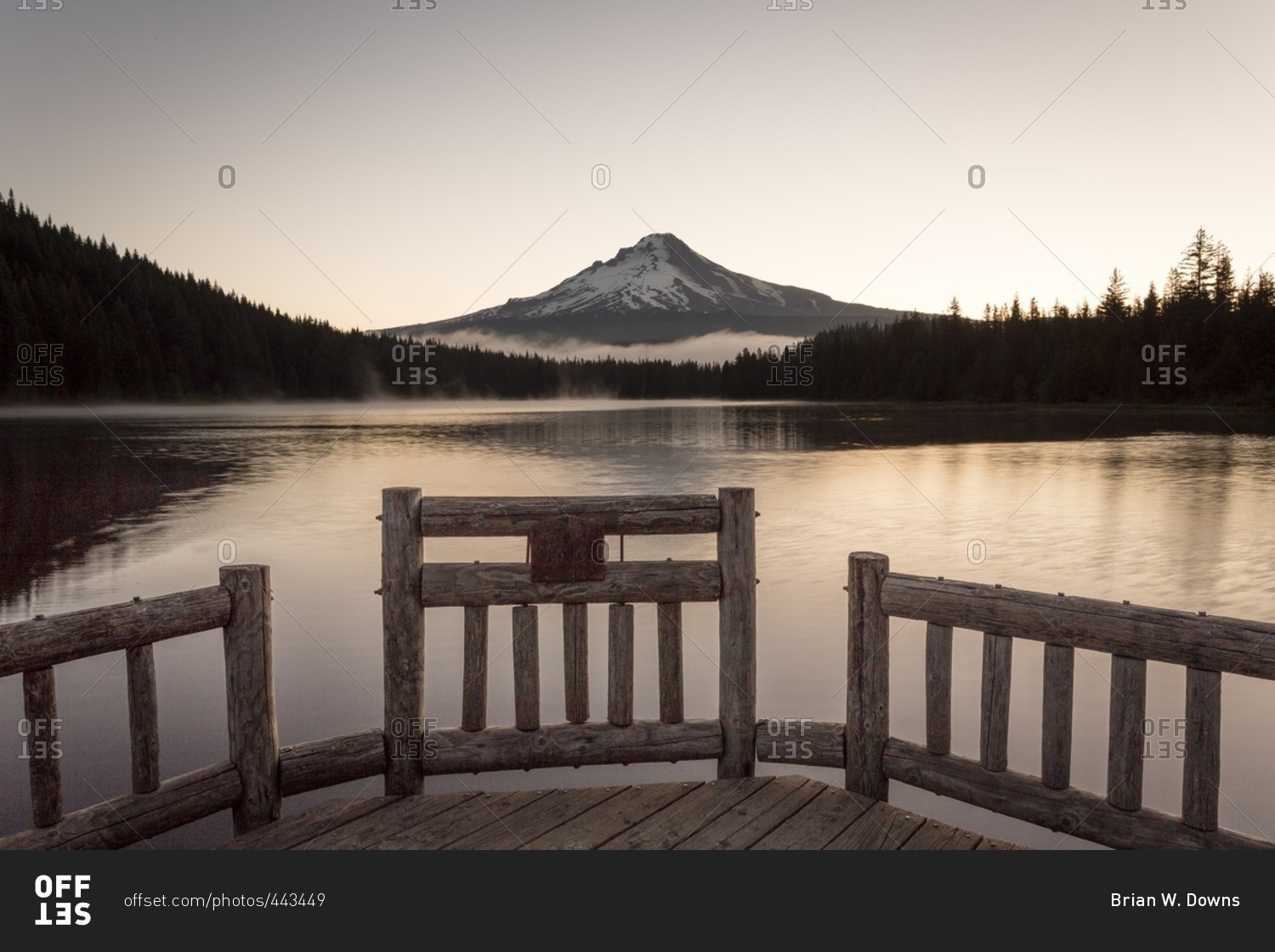 View Of Mount Hood And Trillium Lake From A Wooden Dock At Sunrise ...