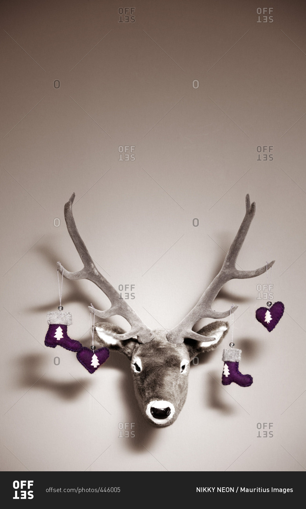 Artificial deer head as christmas decoration stock photo  OFFSET