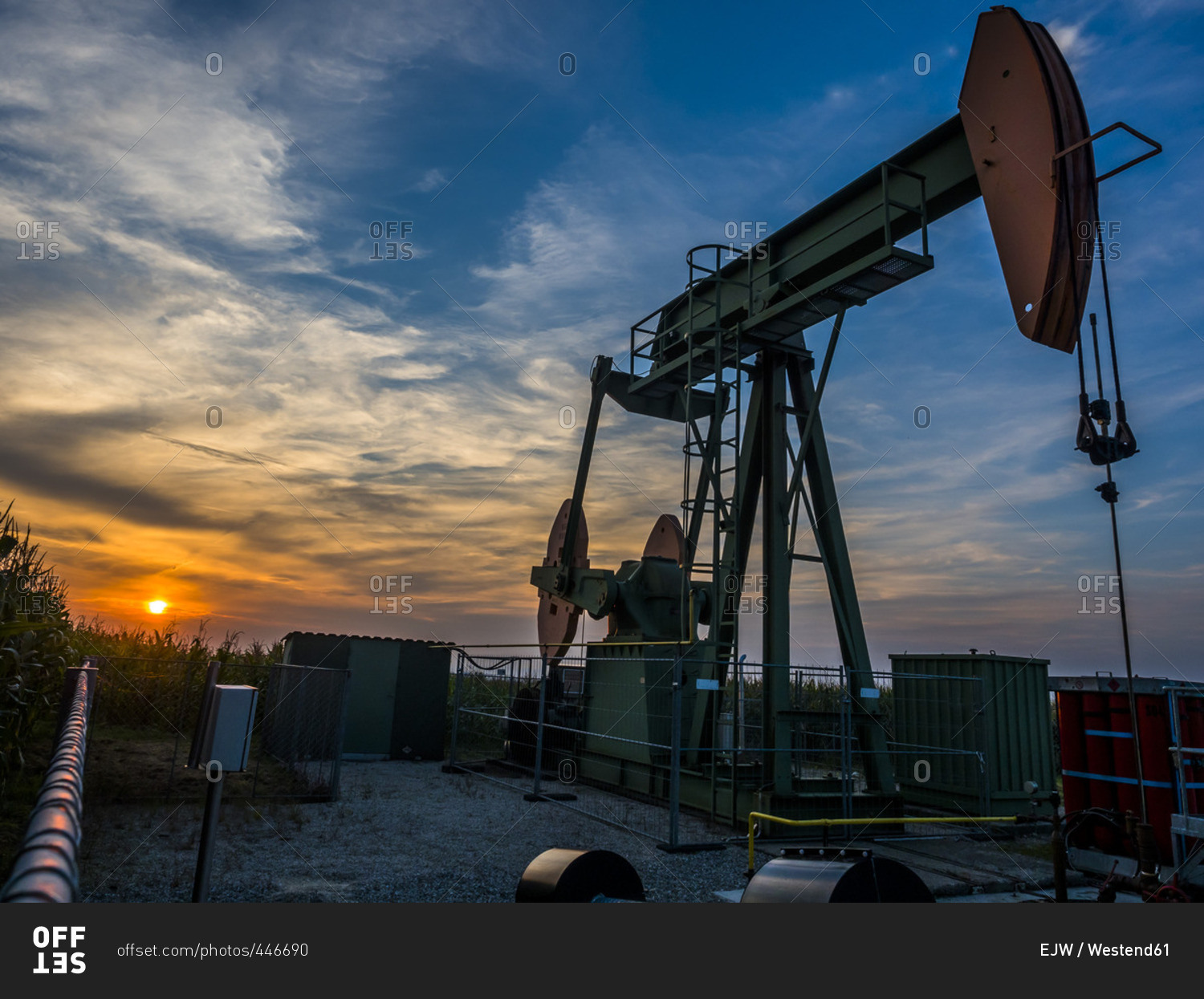 Austria- Voitsdorf- production well- petroleum production at sunset