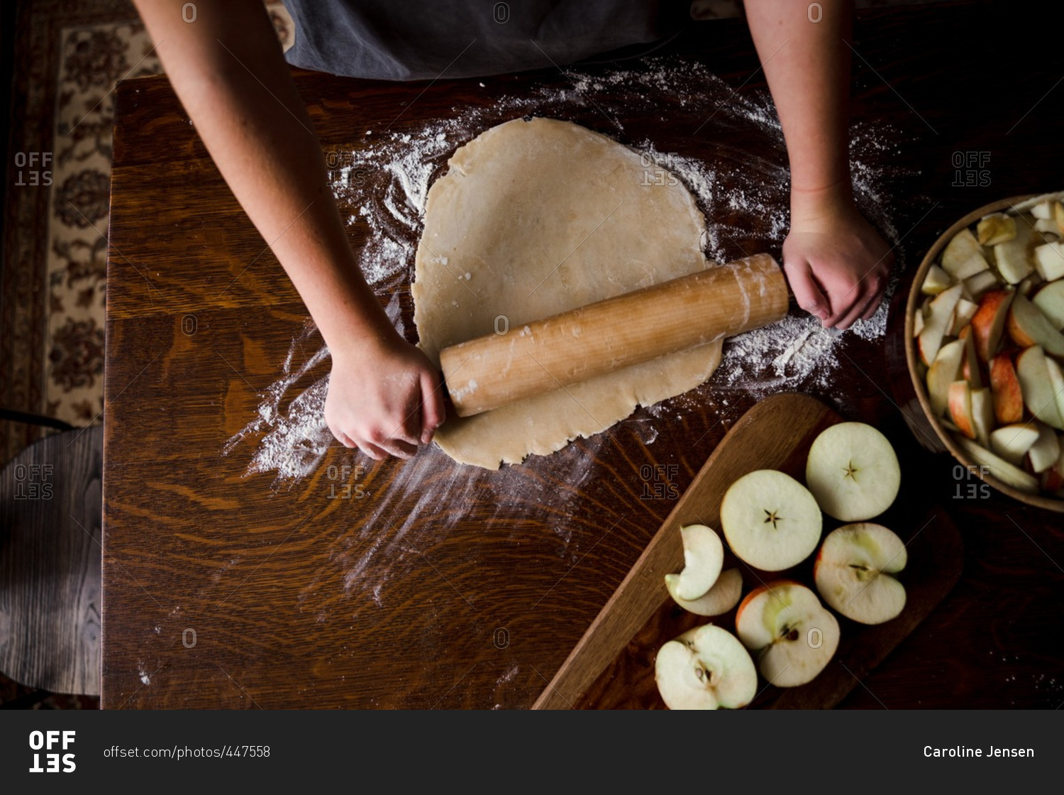 Rolling circle of dough for pie crust stock photo OFFSET