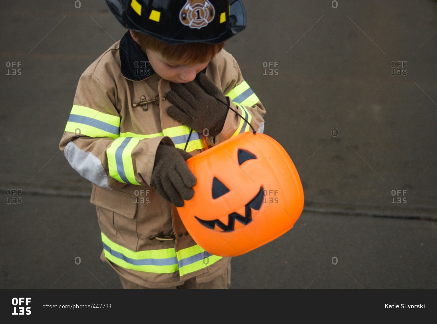 Boy dressed up as a fireman for Halloween