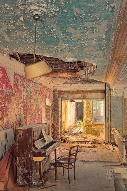 February 23, 2014: Piano in an abandoned hotel
