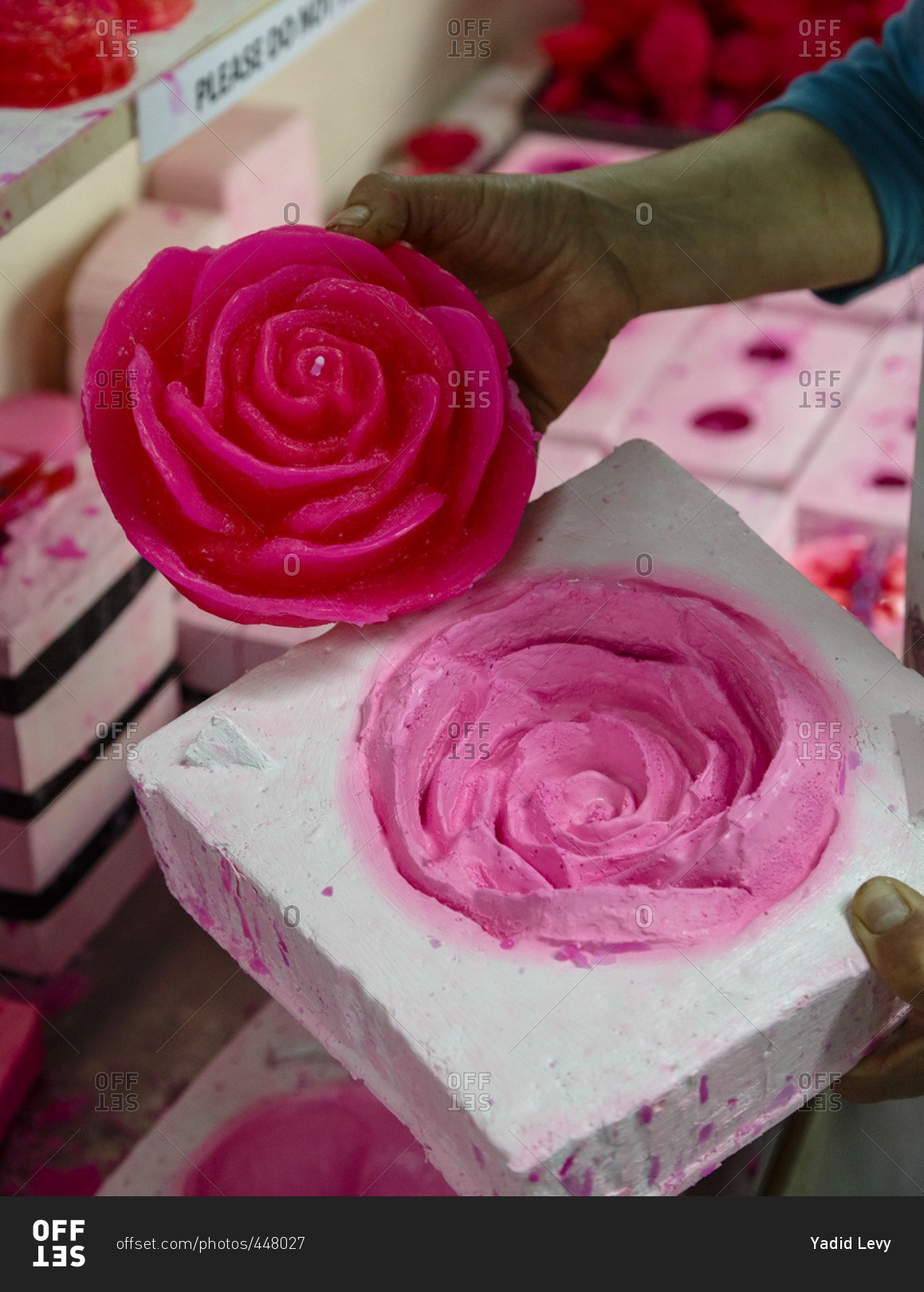 Rose candles being made at the Venus Rose cosmetics, Agros, Cyprus
