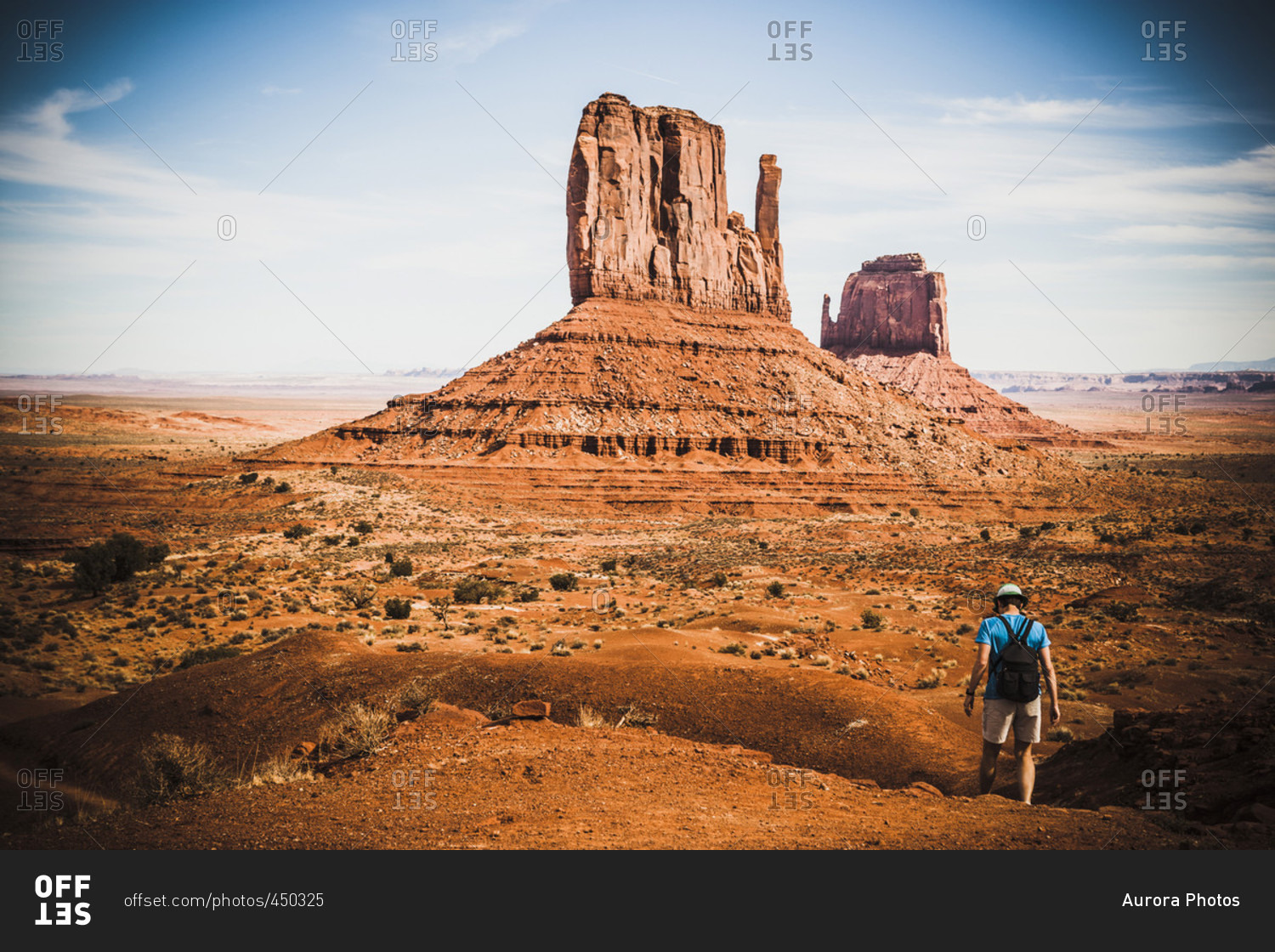A hiker in Monument Valley