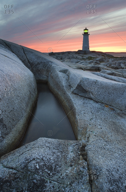 Peggy\'s Cove Lighthouse at dusk, Peggy\'s Cove, Nova Scotia, Canada