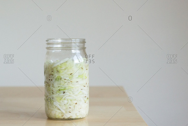 Pickled cabbage in a jar