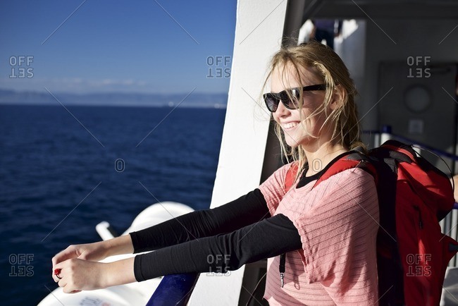 Backpacker travelling on a boat