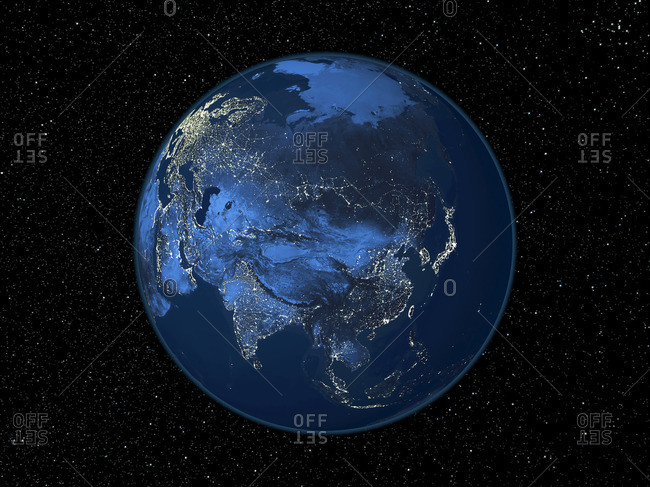 Asia at night, satellite image