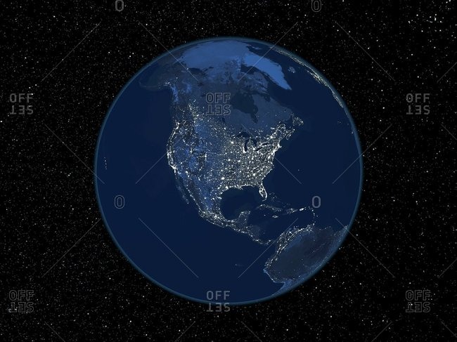 North America at night, satellite image