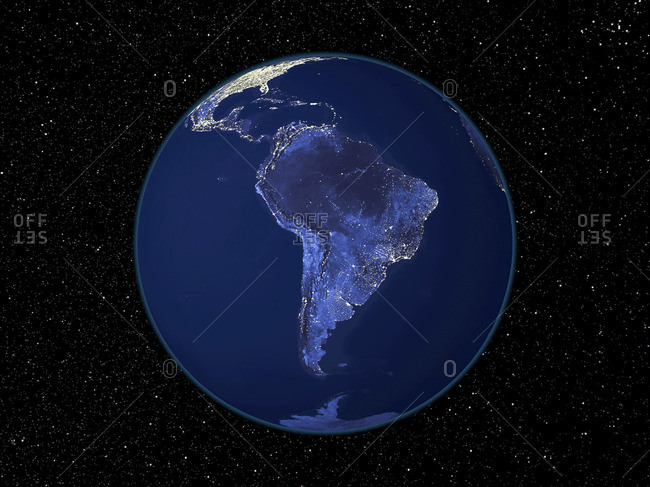 South America at night, satellite image