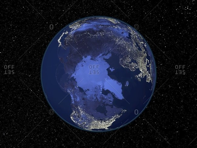 The Arctic at night, satellite image