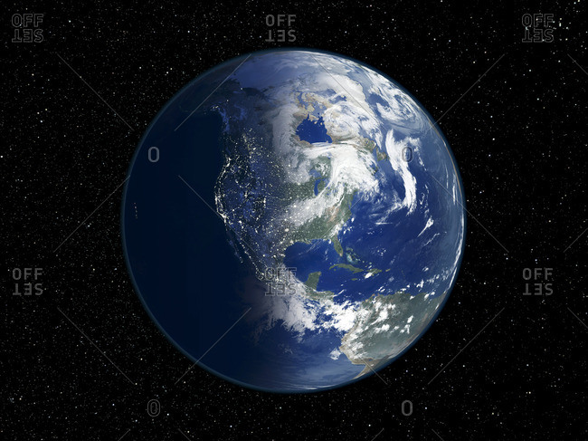 North America, night-day satellite image