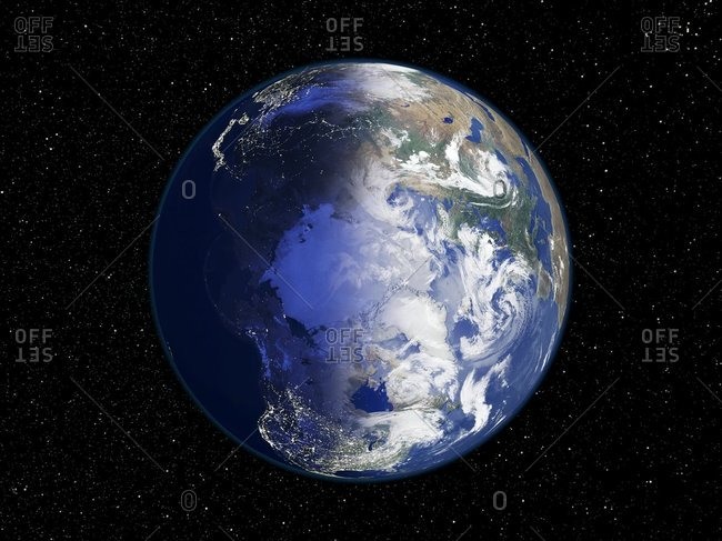The Arctic, night-day satellite image