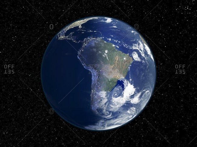 South America, night-day satellite image